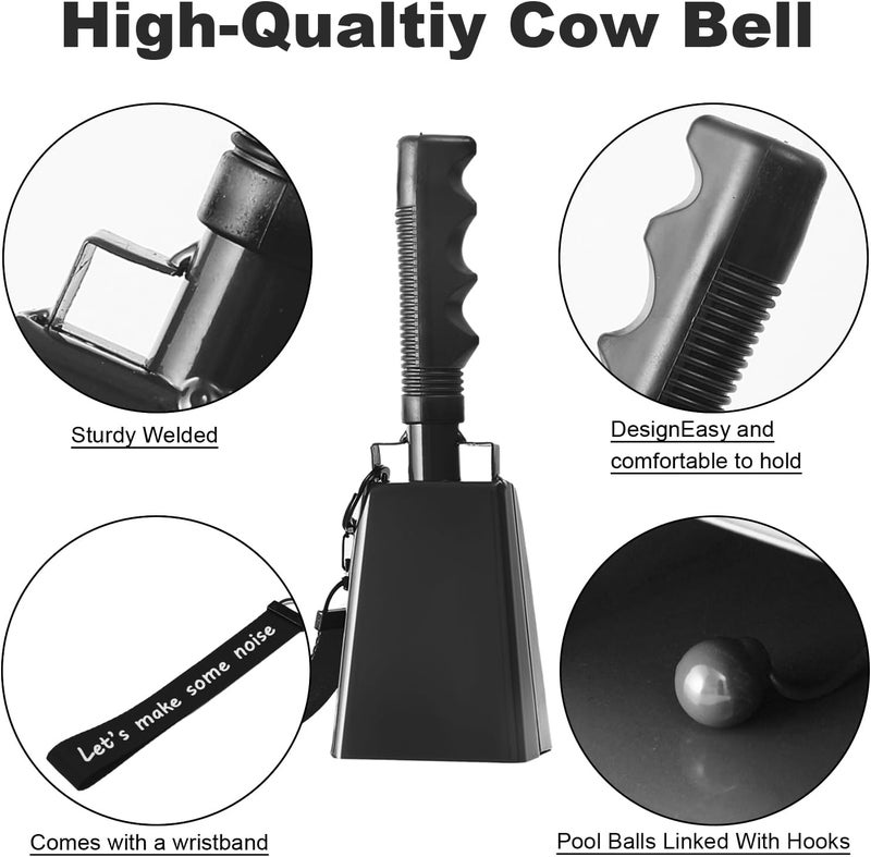 CHMI Cow Bells with Wrist Strap - Cowbell with Handle 2pcs, Customizable Cowbells for Sporting Events, for Football Games,Chimes, Percussion, Musical Instruments, Call Bell, Farm Ranch (black) - Image 5